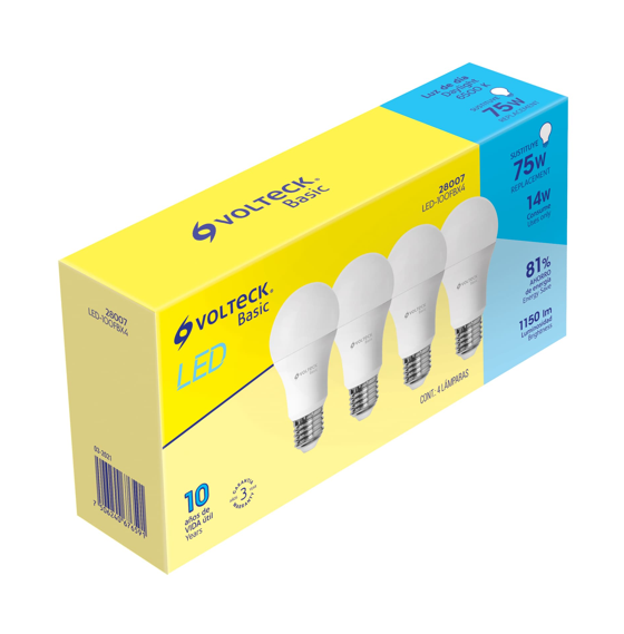 Voltech Led Bulb Volteck Multipack de 4 Lámparas LED Tipo Bulbo LED-100FBX4 6500 K ...